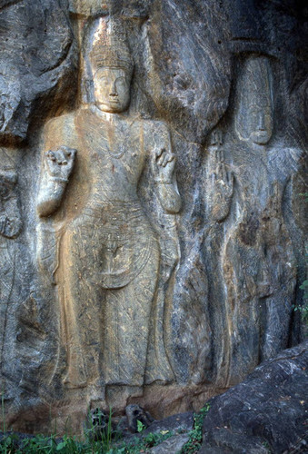 Sculpted rock: Bodhisatthva Maithriya: āhvāna mudrā: Jatāmukuta