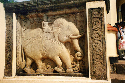 Temple gateway: elephant (tusker)sculpture: sculptured stone panel