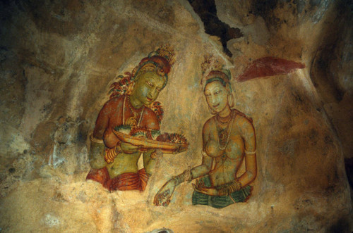 Sigiriya paintings on rock depression: Cave 1