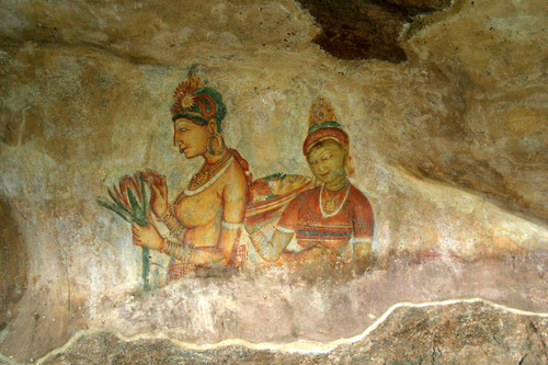 Sigiriya paintings on rock depression: Cave 1