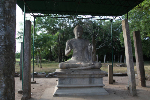 Monastery: Seated Buddha statue: Virāsana: Vitarka mudrā: Nunnery