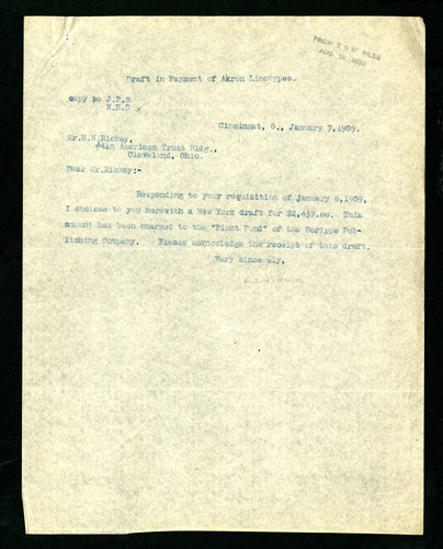 Letter from L. T. Atwood to H. N. Rickey, 1909-01-07