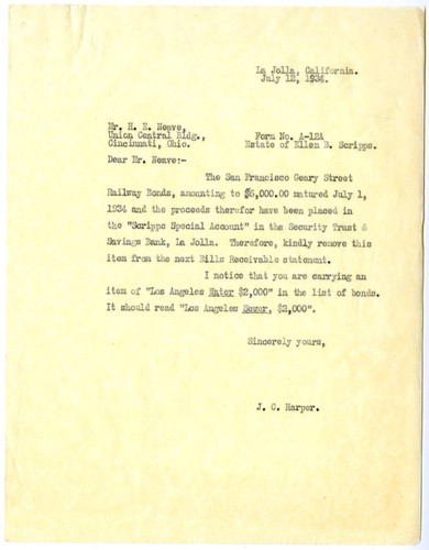 J.C. Harper's Letter to H.E. Neave, 1934 July 12