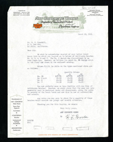 H.L. Brooks letter to W.C. Crandall, 1931-03-20