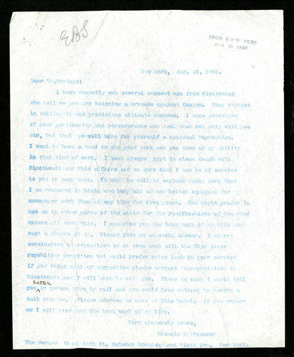 Letter from Francis B. Gessner to E. W. Scripps, 1905-08-31