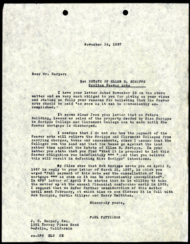 Paul Patterson's Letter to J.C. Harper, 24 November, 1937