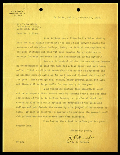 Jacob C. Harper's Letter to Thomas L. Sidlo