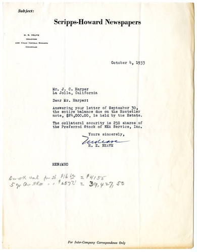 H.E. Neave's Letter to J.C. Harper, 1933 October 04