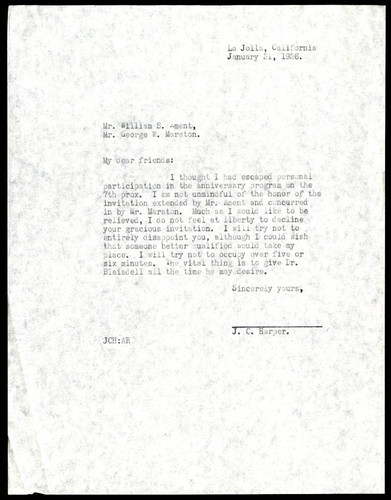 J. C. Harper letter to William S. Ament and George W. Marston, 1936 January 31