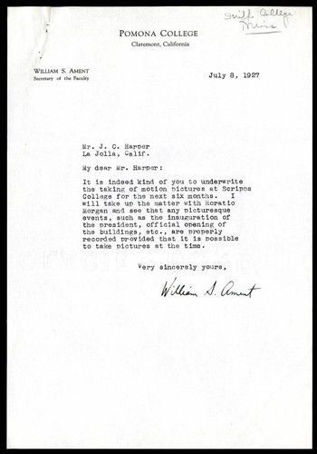 William S. Ament letter to J. C. Harper, 1927 July 8