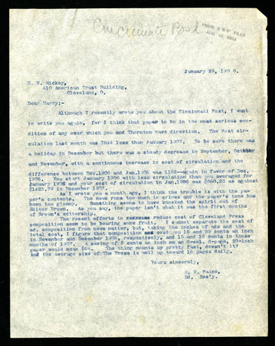 Letter from R. F. Paine to H. N. Rickey, 1908-01-29