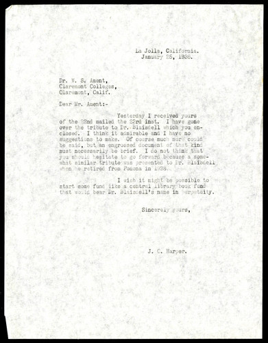 J. C. Harper letter to William S. Ament, 1936 January 25