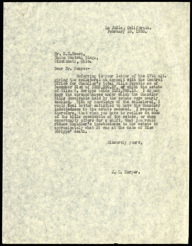 J.C. Harper's Letter to H.E. Neave, 18 February, 1936