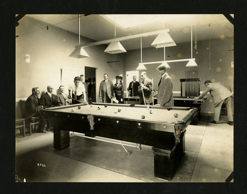 La Jolla Playground founders celebrate with game of pool, 1915