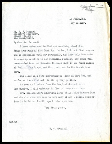 W. C. Crandall letter to Robert J. Bernard, 1927 May 31