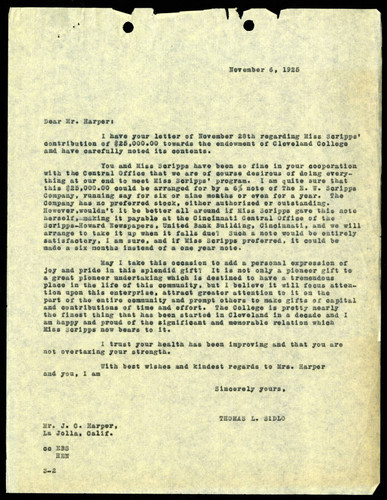 Thomas L. Sidlo's Letter to Jacob C. Harper