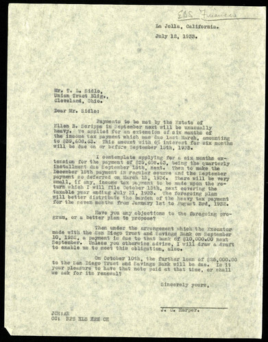 Letter from J.C. Harper to T.L. Sidlo, 12 July, 1933