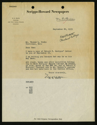 H. E. Neave's Letter to Thomas L. Sidlo