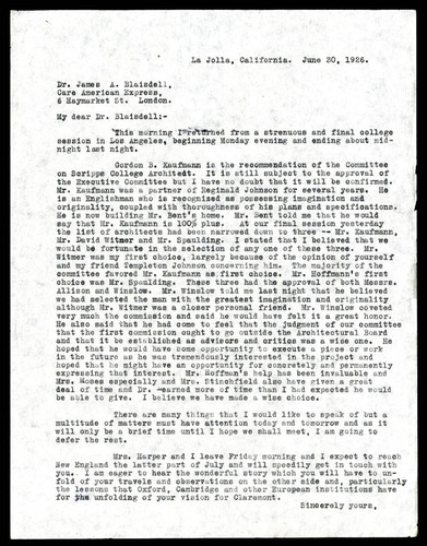 J. C. Harper letter to James A. Blaisdell, 1926 June 20