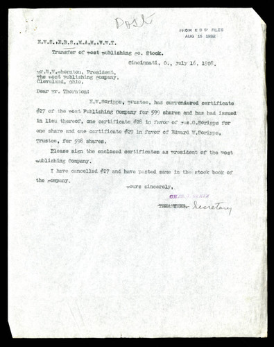 Letter from C. J. Stein to W. W. Thornton, 1908-07-16