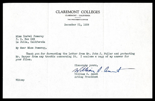 William S. Ament letter to Isabel Pomeroy, 1936 December 21