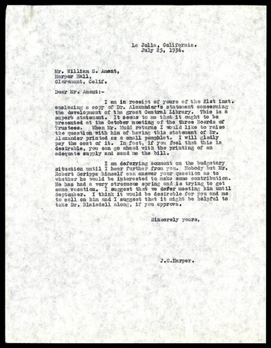 J. C. Harper letter to William S. Ament, 1936 July 25