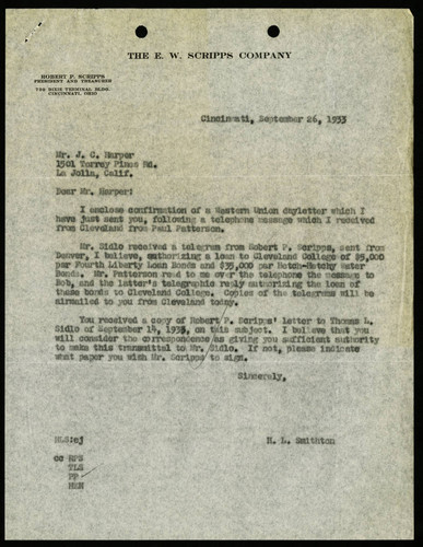 Harry L. Smithton's Letter to Jacob C. Harper