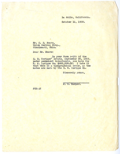 J.C. Harper's Letter to H.E. Neave, 1933 October 11