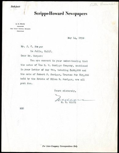 H.E. Neave's Letter to J.C. Harper, 1938 May 14