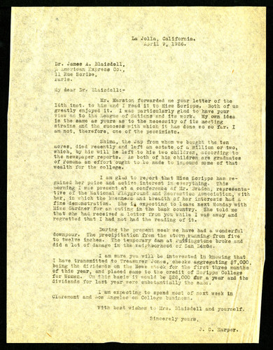 J. C. Harper letter to James A. Blaisdell, 1926 April 9