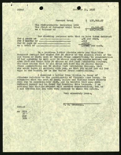 W. C. Crandall's Letter and Calculations of Simple Interest to Jacob C. Harper