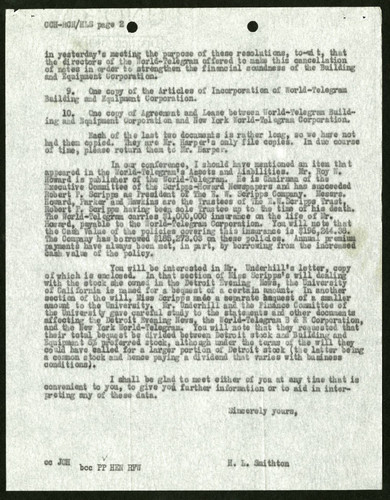 Harry L. Smithton's Letter to Judge Charles C. Haines, Mr. Howland C. Hayden, and the Finance Commitee