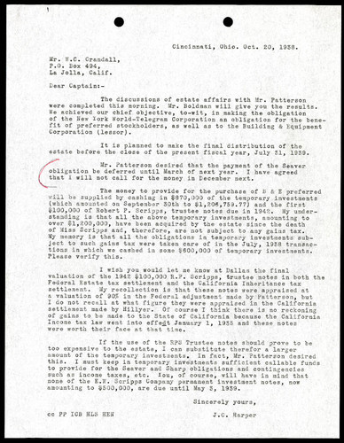 J.C. Harper's Letter to W.C. Crandall, 20 October, 1938