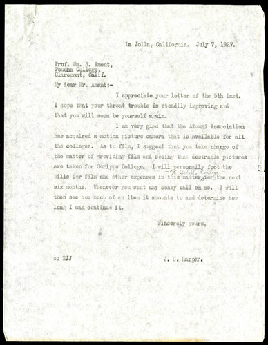 J. C. Harper letter to William S. Ament, 1927 July 7