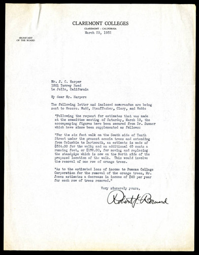 Robert J. Bernard letter to J. C. Harper, 1932 March 29