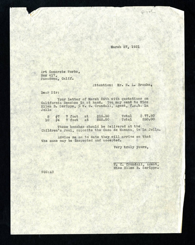 W.C. Crandall letter to H.L. Brooks, 1931-03-27