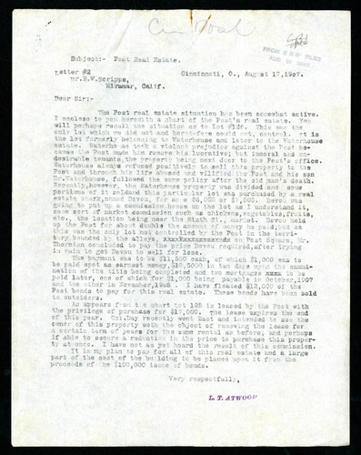 Letter from L. T. Atwood to E. W. Scripps, 1907-08-17