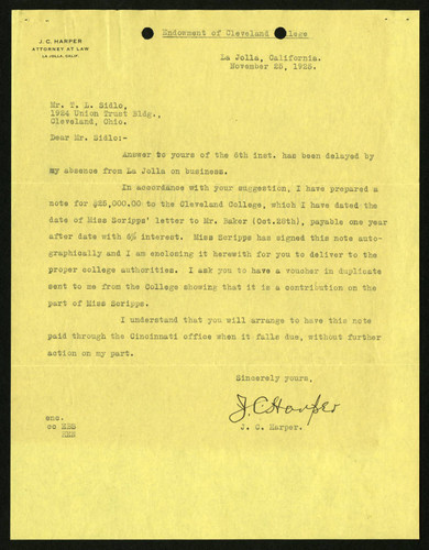 Jacob C. Harper's Letter to Thomas L. Sidlo