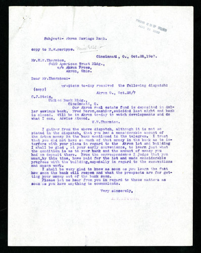 Letter from L. T. Atwood to C. J. Stein, 1907-10-28