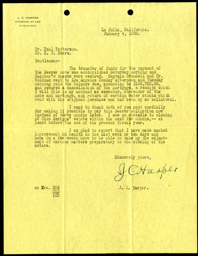 J.C. Harper's Letter to Paul Patterson and H.E. Neave, 4 January, 1939