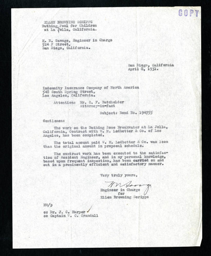 Hiram N. Savage letter to C.F. Batchelder, 1931-04-08