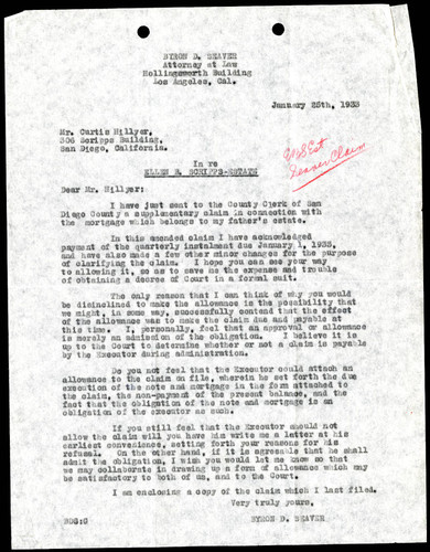 Byron D. Seaver's Letter to Curtis Hillyer, 25 January, 1933