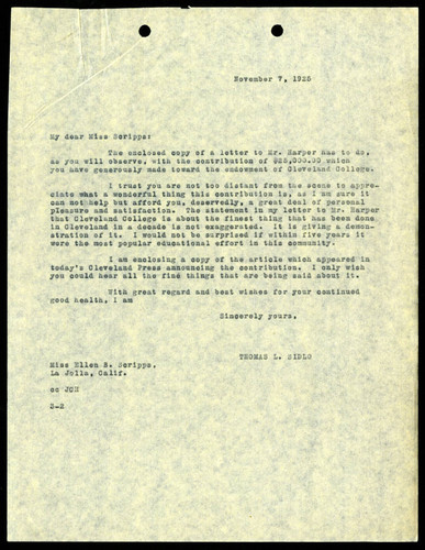 Thomas L. Sidlo's Letter to Ellen Browning Scripps