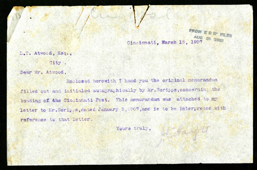 Letter from J. C. Harper to L. T. Atwood, 1907-03-15