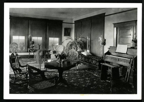 Scripps Ranch, sitting and music room, Miramar, California, circa 1899