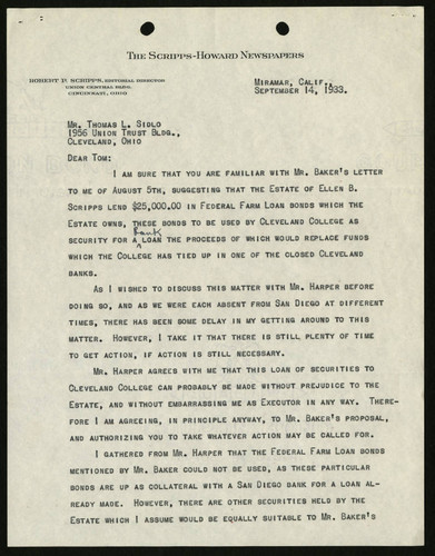 Robert P. Scripp's Letter to Thomas L. Sidlo