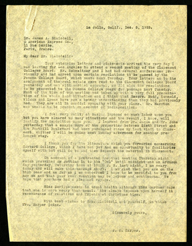 J. C. Harper letter to James A. Blaisdell, 1926 March 20