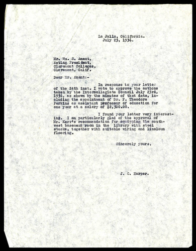 J. C. Harper letter to William S. Ament, 1936 July 25