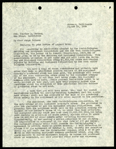 Harry L. Smithton's Letter to Hon. Charles C. Haines