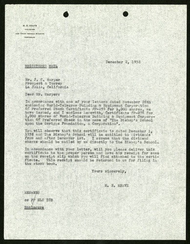 Harold E. Neave's Letter to Jacob C. Harper